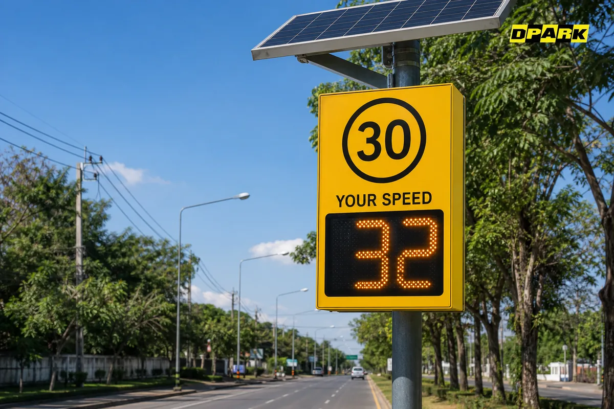 ป้ายวัดความเร็วอัตโนมัติ Radar Speed Sign LED Solar Wireless ติดตั้งริมถนน