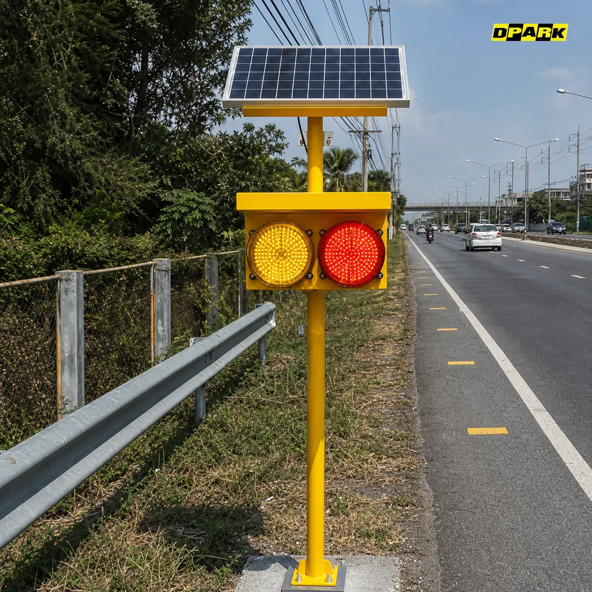 ไฟกระพริบเตือนจราจร Solar Flashing Warning Light บนทางหลวงไทย Dpark Traffic